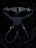 Navy Leather Crocodile Corset Back Strap-on
